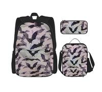 MDATT Flying Bees Daisy Honey - Mochila escolar para niñas, con lonchera y estuche para lápices, juego de bolsas escolares 3 en 1, Murciélagos de Halloween Gris, Talla única