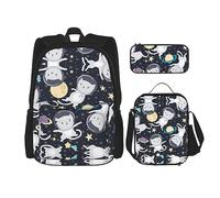 MDATT Fresh Peacock - Mochila escolar para niñas, con lonchera y estuche 3 en 1, diseño de pavo real, Divertido gato astronauta, Talla única