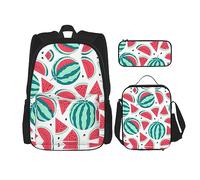 MDATT Fresh Peacock - Mochila escolar para niñas, con lonchera y estuche 3 en 1, diseño de pavo real, Frutas Sandía, Talla única