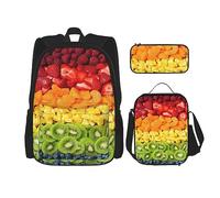 MDATT Fresh Peacock - Mochila escolar para niñas, con lonchera y estuche 3 en 1, diseño de pavo real, Fruta Arco, Talla única