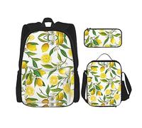 MDATT Fresh Peacock - Mochila escolar para niñas, con lonchera y estuche 3 en 1, diseño de pavo real, Limones tropicales frescos, Talla única