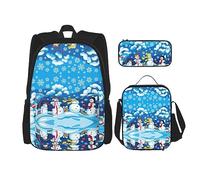 MDATT Fresh Peacock - Mochila escolar para niñas, con lonchera y estuche 3 en 1, diseño de pavo real, Muñeco de Nieve, Talla única