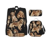 MDATT Golden Retrievers - Mochila con fiambrera, mochila de anime, mochila escolar, mochila para tres personas, Black, Talla única, Juego de mochila escolar