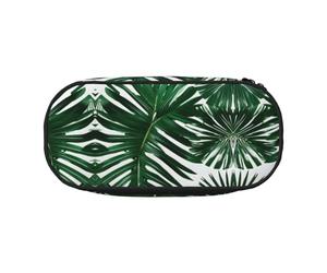 MDATT Green Palm Leafs - Estuche grande para lápices, organizador suave con cremallera, estuche portátil para adultos, Black, Talla única, Organizador de bolsas