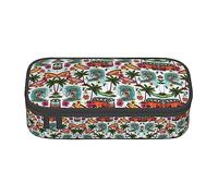 MDATT Hawaiian Surfer On Wavy Colorful Pencil Case Bag with Zipper Pouch Organizer for Office Travel Holder Box, Black, Talla única, Maleta