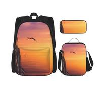 MDATT Hermosa mochila de atardecer con fiambrera, mochila de anime, mochila escolar, mochila para libros, juego de mochila para tres personas, Black, Talla única, Juego de mochila escolar