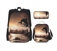 MDATT Hermosa mochila de delfín con fiambrera, mochila de anime, mochila escolar, mochila para tres personas, Black, Talla única, Juego de mochila escolar