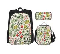 MDATT Hermosa mochila de flores con fiambrera, mochila de anime, mochila escolar, mochila para tres personas, Black, Talla única, Juego de mochila escolar