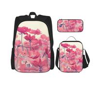 MDATT Hermosa mochila de flores con fiambrera, mochila de anime, mochila escolar, mochila para tres personas, Black, Talla única, Juego de mochila escolar