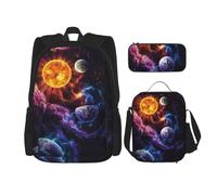 MDATT Hermosa mochila de galaxia con fiambrera, mochila de anime, mochila escolar, mochila para tres personas, Black, Talla única, Juego de mochila escolar
