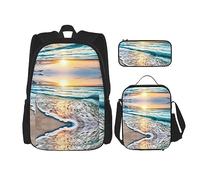 MDATT Hermosa mochila de mariposa para niñas, mochilas escolares con lonchera y estuche 3 en 1, juego de bolsas escolares, Playa Atardecer Oc, Talla única