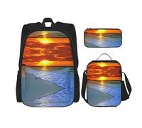 MDATT Hermosa mochila de mariposa para niñas, mochilas escolares con lonchera y estuche 3 en 1, juego de bolsas escolares, Playa con puesta de sol, Talla única