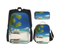 MDATT Hermosa mochila de mariposa para niñas, mochilas escolares con lonchera y estuche 3 en 1, juego de bolsas escolares, Playa Palmera Sillas Barcos, Talla única