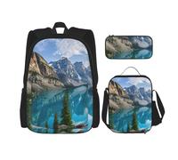 MDATT Hermosa mochila de montañas con fiambrera, mochila de anime, mochila escolar, mochila para tres personas, Black, Talla única, Juego de mochila escolar