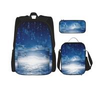 MDATT Hermosa mochila de noche con fiambrera, mochila de anime, mochila escolar, mochila para tres personas, Black, Talla única, Juego de mochila escolar