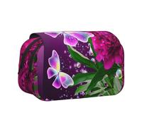 MDATT Hermoso estuche con estampado floral de mariposas moradas para adultos, estuche de transporte duradero para bolígrafos, Black, Talla única, Organizador de bolsas