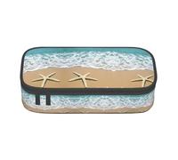 MDATT Hermoso estuche escolar con diseño de estrella de mar en la playa, bolsa para lápices con múltiples ranuras, bonita bolsa portátil para bolígrafos, estuches para la escuela y la oficina, Black