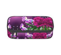 MDATT Hermoso estuche escolar con diseño floral de mariposa morada, bolsa para lápices con múltiples ranuras, bonita bolsa portátil para bolígrafos, estuches para la escuela y la oficina, Black, Talla