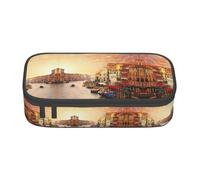 MDATT Hermoso estuche escolar con vista al canal de Venecia, estuche para lápices con múltiples ranuras, bonita bolsa portátil para bolígrafos, estuches para la escuela y la oficina, Black, Talla