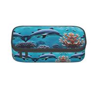 MDATT Hermoso estuche escolar de coral con delfines del mundo submarino, bolsa para lápices con múltiples ranuras, bonita bolsa portátil para bolígrafos, estuches para la escuela y la oficina, Black