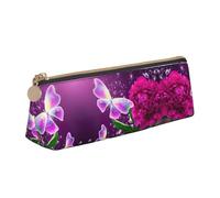 MDATT Hermoso estuche multifuncional de piel con diseño triangular clásico de mariposas moradas con gran capacidad de almacenamiento, White, Talla única, Bolsa de maquillaje