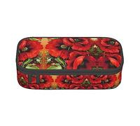 MDATT Hermoso estuche para lápices con diseño de flores de amapola roja con cremallera, organizador para oficina y viaje, Black, Talla única, Maleta