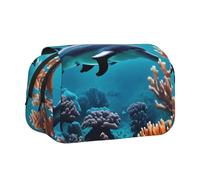 MDATT Hermoso estuche para lápices con estampado de delfines del mundo submarino para adultos, estuche de transporte duradero para bolígrafos, Black, Talla única, Organizador de bolsas