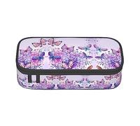 MDATT Hermoso estuche para lápices de colores de mariposa morada con cremallera organizador para oficina y viaje, Black, Talla única, Maleta