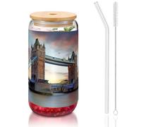 MDATT Historic Old Tower Bridge London - Vasos para beber de 473 ml con tapas y popotes, bonitos vasos de agua para jugo, cerveza, café, té