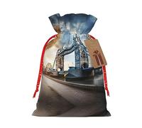 MDATT Historic Old Tower Bridge Londres Bolsas de regalo con cordón, bolsas de regalo de 5 x 7 pulgadas para bodas, fiestas, Navidad, cumpleaños, decoración de Halloween