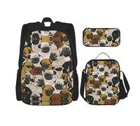 MDATT Houndstooth - Mochila negra para niñas, mochila escolar con lonchera y estuche para lápices, juego de bolsas escolares 3 en 1, Imagen De Pug, Talla única