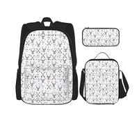 MDATT Houndstooth - Mochila negra para niñas, mochila escolar con lonchera y estuche para lápices, juego de bolsas escolares 3 en 1, Caza Flechas Triángulos Ciervo, Talla única