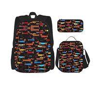 MDATT Houndstooth - Mochila negra para niñas, mochila escolar con lonchera y estuche para lápices, juego de bolsas escolares 3 en 1, I Love My Dog Dachshunds, Talla única