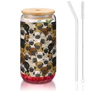 MDATT Imagen De Pug Printing - Vasos de agua con tapas y popotes, bonitos vasos de agua para jugo, cerveza, café, té