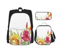 MDATT Iris Flower Butterfly - Mochila con fiambrera, mochila de anime, mochila escolar, mochila para libros, juego de mochila para tres personas, Black, Talla única, Juego de mochila escolar