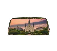 MDATT Jackson - Bolsa de piel con estampado cuadrado para bolígrafos, lápices, marcadores, Silver, Talla única, Neceser de maquillaje