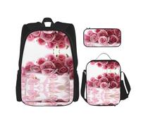 MDATT Kawaii - Juego de mochila con lonchera 3 en 1, estuche a juego, rosas rosas rosas, rosa rosa, Talla única