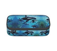 MDATT Killer Whales Swim Along 1 estuche escolar para lápices, bolsa para lápices con múltiples ranuras, bonita bolsa portátil para bolígrafos, estuches para la escuela y la oficina, Black, Talla