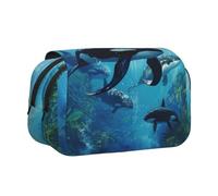MDATT Killer Whales Swim Along 1 - Estuche para lápices con impresión para adultos, estuche duradero para transportar bolígrafos, Black, Talla única, Organizador de bolsas