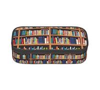 MDATT Library Bookshelf Colorful Pencil Pen Case Bag with Zipper Pouch Organizer for Office Travel Holder Box, Black, Talla única, Maleta