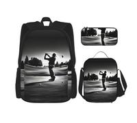 MDATT Linda mochila con diseño de búhos de dibujos animados con lonchera y estuche de lápices de 3 pulgadas, mochilas kawaii con bolsa de almuerzo a juego, Golfs blancos y negros, talla única