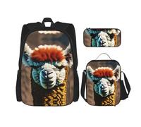 MDATT Lindas mochilas de alpaca y llama, mochilas de estudio con lonchera, estuche de lona, bolsa de viaje para estudiantes de primaria, Black, Talla única, Juego de mochila escolar