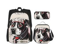 MDATT Lindas mochilas de estudio con diseño de animales de granja con lonchera, estuche de lona, bolsa de viaje para estudiantes de primaria, Black, Talla única, Juego de mochila escolar