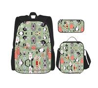MDATT Lodge Bear Deer Fish Mochila para niñas, mochila escolar con lonchera y estuche para lápices, juego de bolsas escolares 3 en 1, Encantadores gatos de dibujos, Talla única