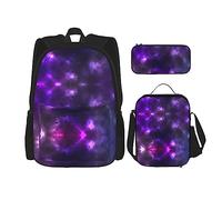 MDATT Lodge Bear Deer Fish Mochila para niñas, mochila escolar con lonchera y estuche para lápices, juego de bolsas escolares 3 en 1, Magic Galaxy Sky Purple, Talla única