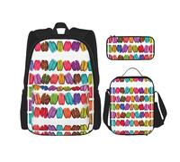 MDATT Lodge Bear Deer Fish Mochila para niñas, mochila escolar con lonchera y estuche para lápices, juego de bolsas escolares 3 en 1, Pasteles con sabor a galleta de macarrón, Talla única