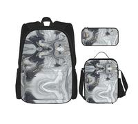MDATT Lodge Bear Deer Fish Mochila para niñas, mochila escolar con lonchera y estuche para lápices, juego de bolsas escolares 3 en 1, mármol de lujo, Talla única