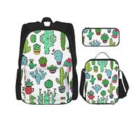 MDATT Lodge Bear Deer Fish Mochila para niñas, mochila escolar con lonchera y estuche para lápices, juego de bolsas escolares 3 en 1, Preciosa suculenta, Talla única