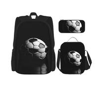 MDATT Mochila a cuadros rojos y blancos con lonchera y estuche de lápices de 3 pulgadas, mochilas Kawaii con bolsa de almuerzo a juego, I Like Soccer, Talla única, Mochilas de día
