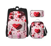 MDATT Mochila blanca con rama verde natural con lonchera y estuche de lápices de 3 pulgadas, mochilas Kawaii con bolsa de almuerzo a juego, Valentine's Day, Talla única, Mochilas de día
